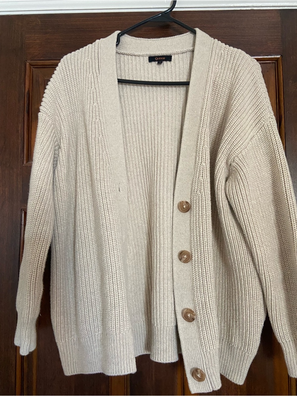 Quince Neutral Cream Ribbed Button-Front Cardigan